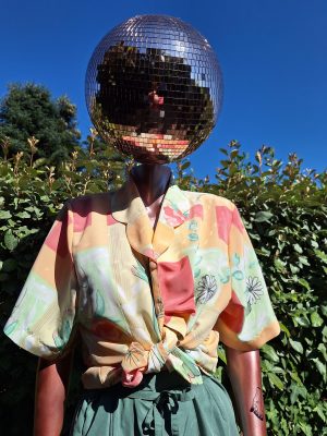 Chemise vintage orange fleurs