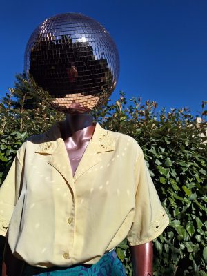 Chemise jaune vintage brodée