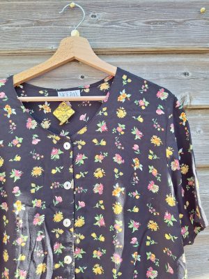 Chemisier robe noir fleuris