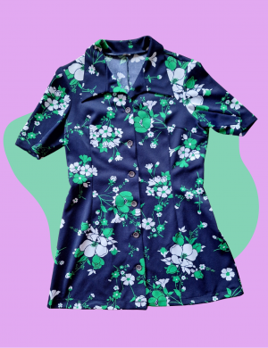 Robe bleue vintage fleurs