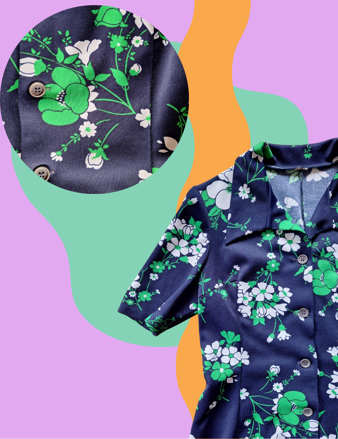 Robe bleue vintage fleurs – Image 2