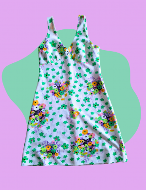 Robe fleurs vintage blanche verte